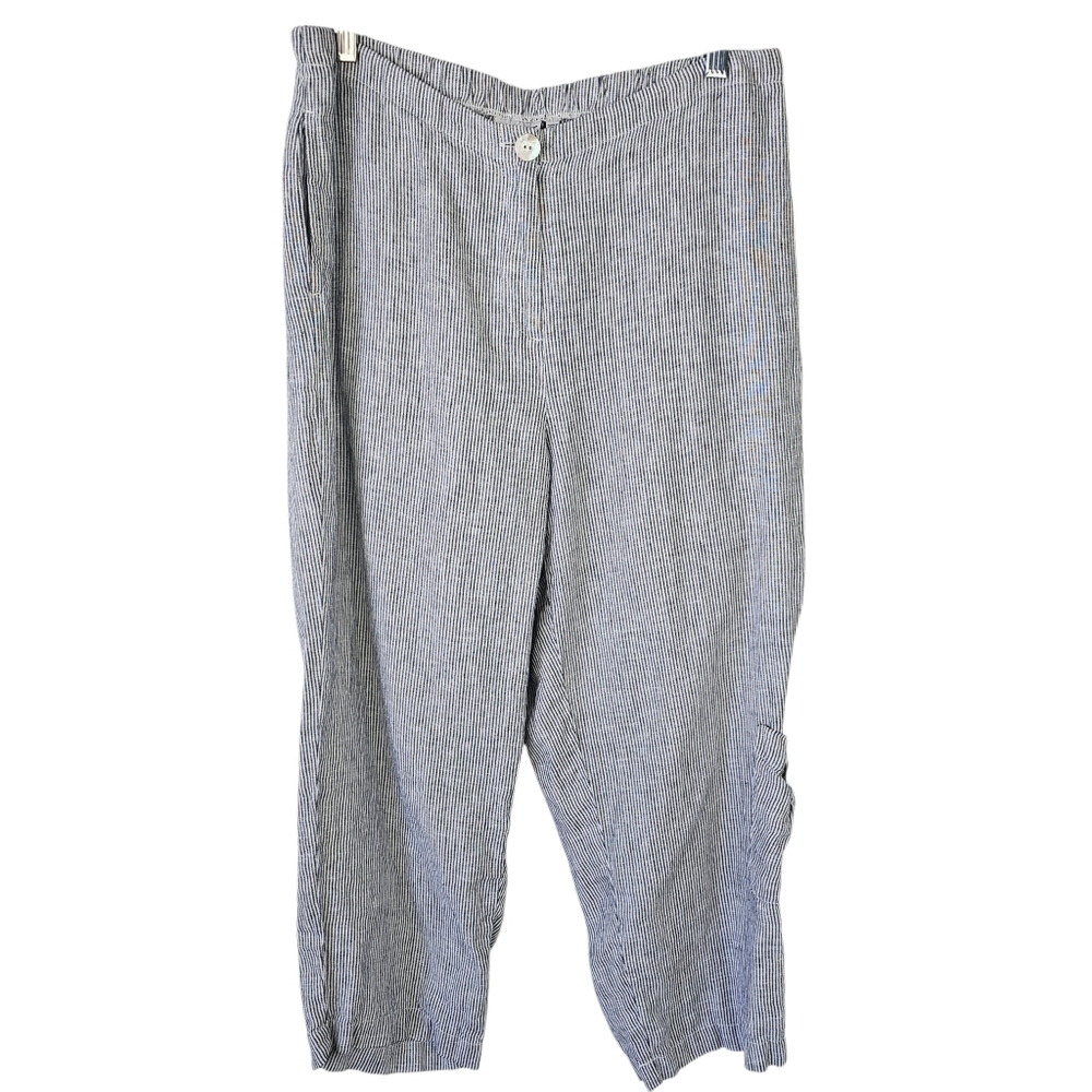 Habitat 100% Linen Lagenlook Striped Cropped Cargo Pants Medium